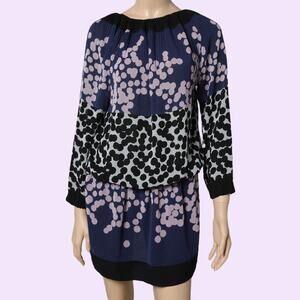 DIANE VON FURSTENBERG Multicolor Abstract Print Pleated Blouson Mini Dress